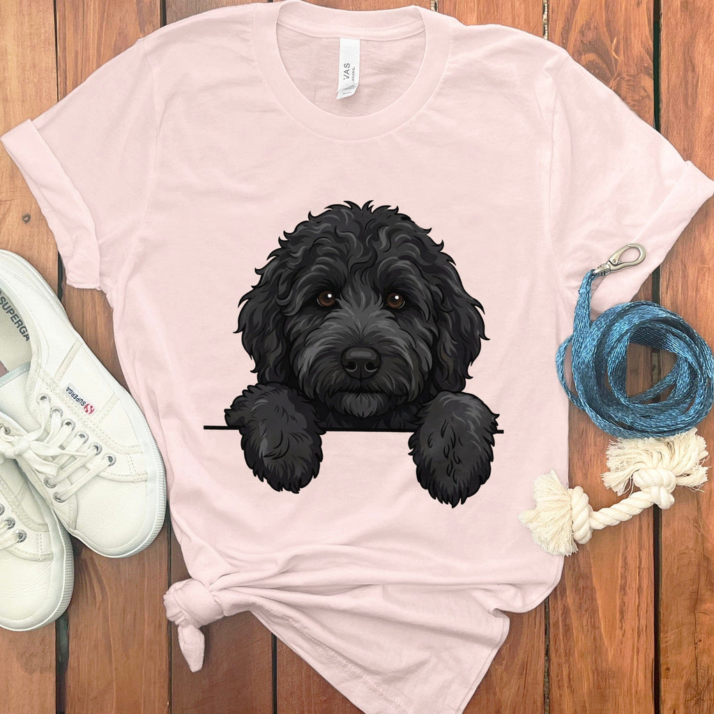 Peeking Black Goldendoodle T-Shirt in Soft Pink / S / T-Shirts #1 by Puppy Jo