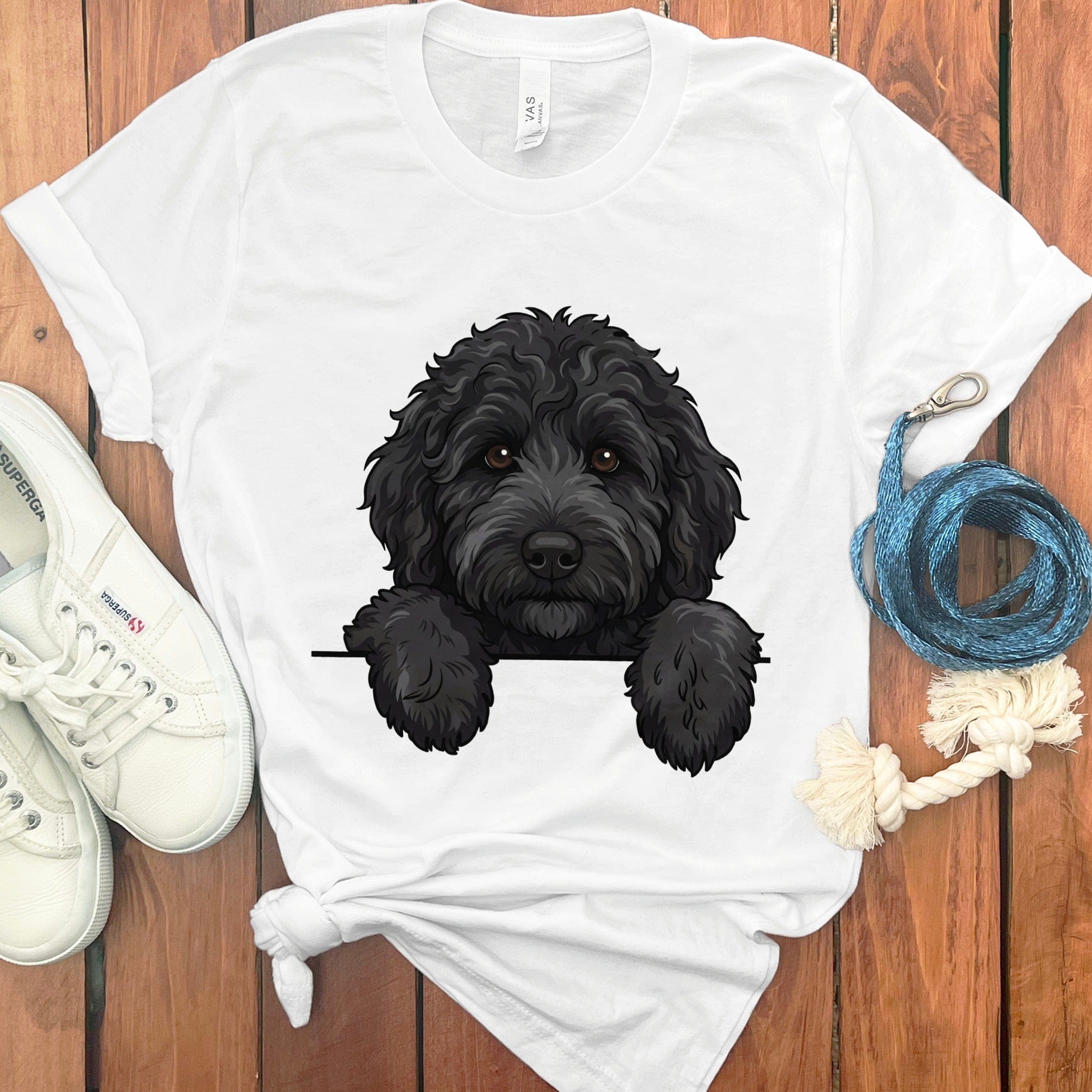 Peeking Black Goldendoodle T-Shirt in White / S / T-Shirts #1 by Puppy Jo