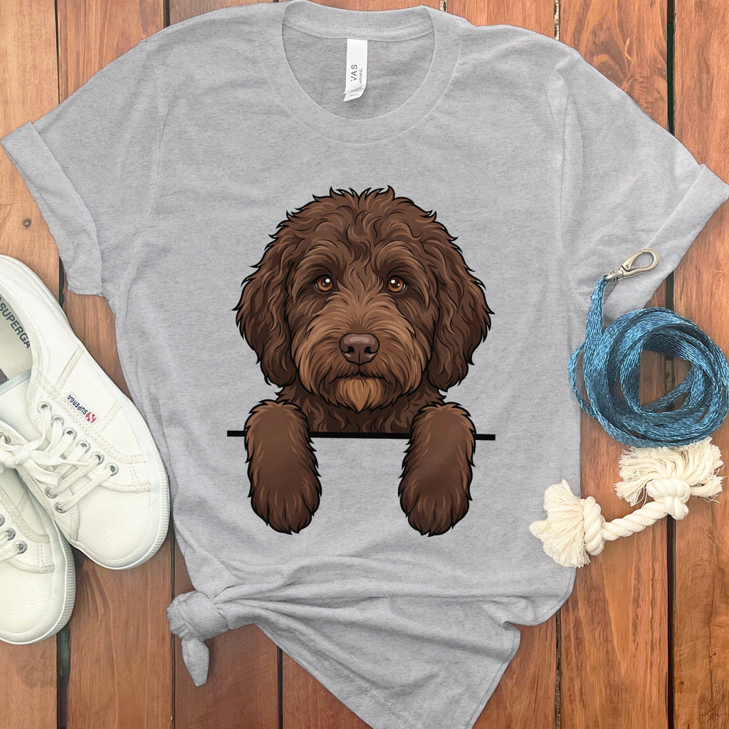 Peeking Chocolate Doodle T-Shirt in Athletic Heather / S by Puppy Jo