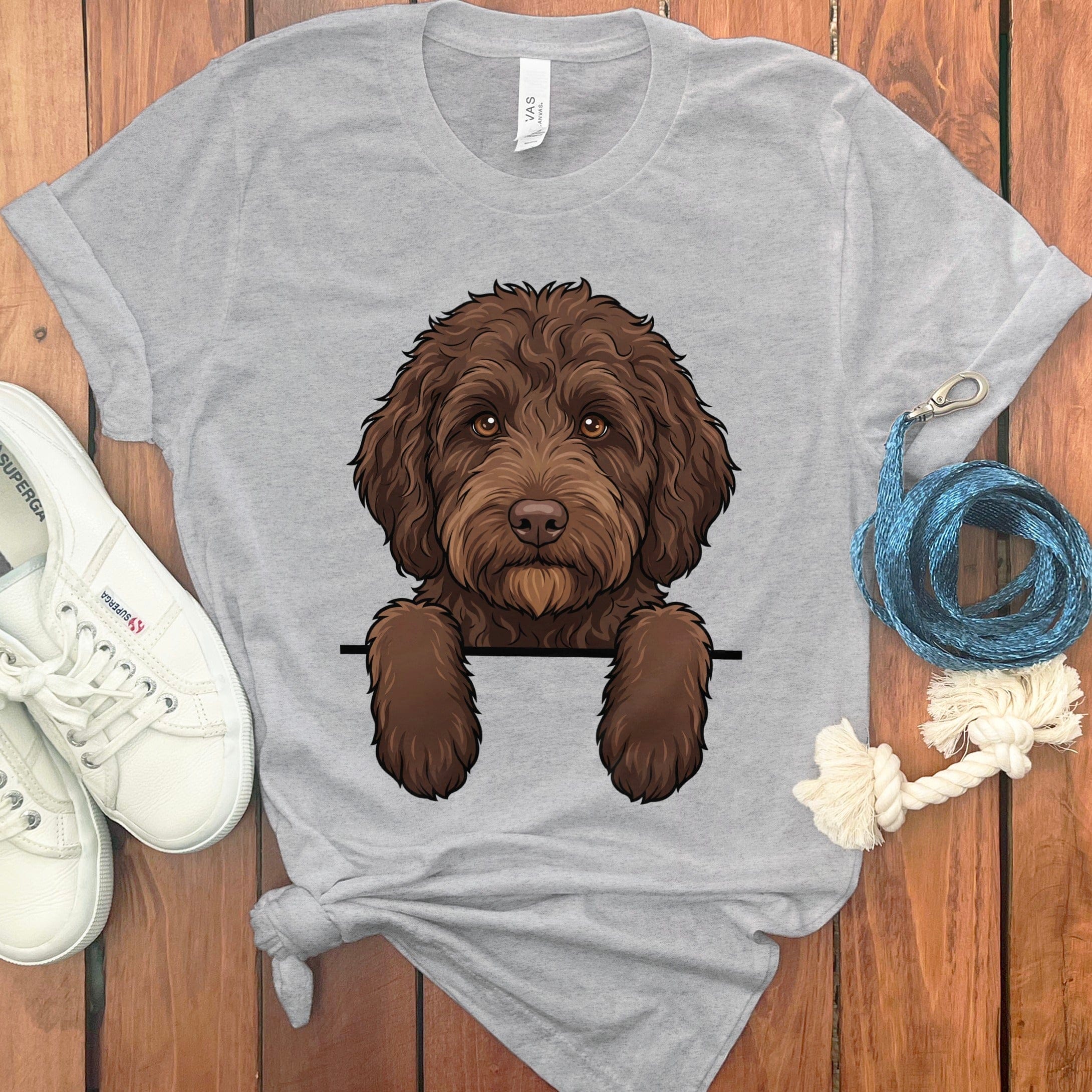 Peeking Chocolate Doodle T-Shirt in Athletic Heather / S by Puppy Jo