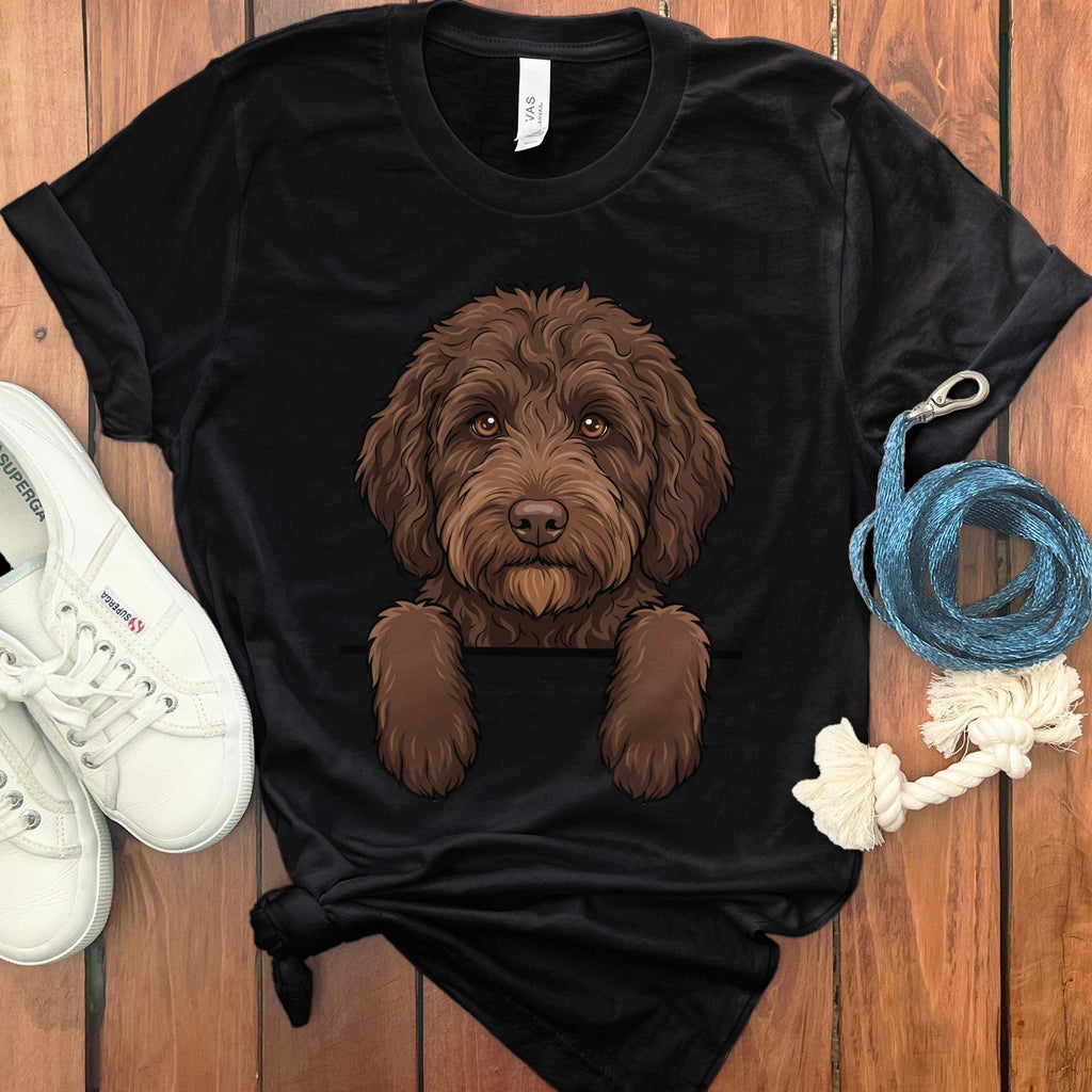 Peeking Chocolate Doodle T-Shirt in Black / S by Puppy Jo