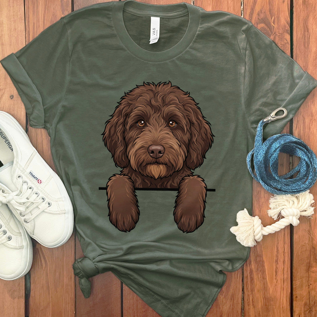 Peeking Chocolate Doodle T-Shirt in Military Green / S by Puppy Jo