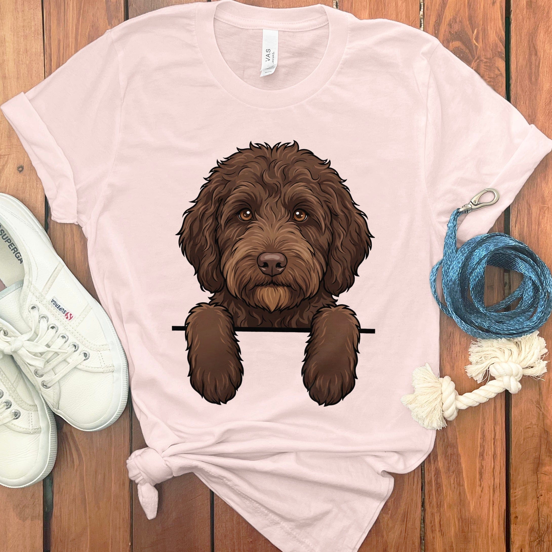 Peeking Chocolate Doodle T-Shirt in Soft Pink / S by Puppy Jo