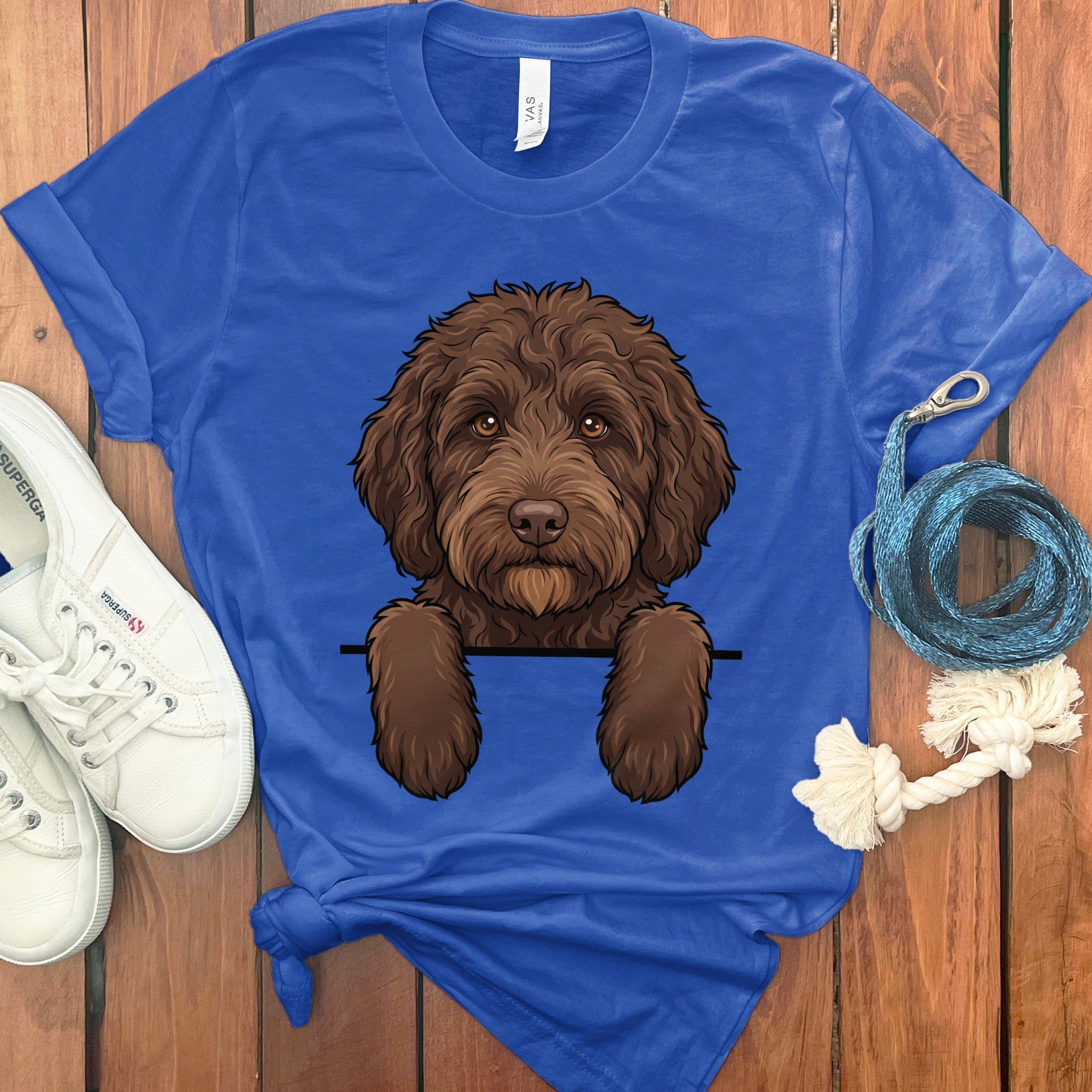 Peeking Chocolate Doodle T-Shirt in True Royal / S by Puppy Jo