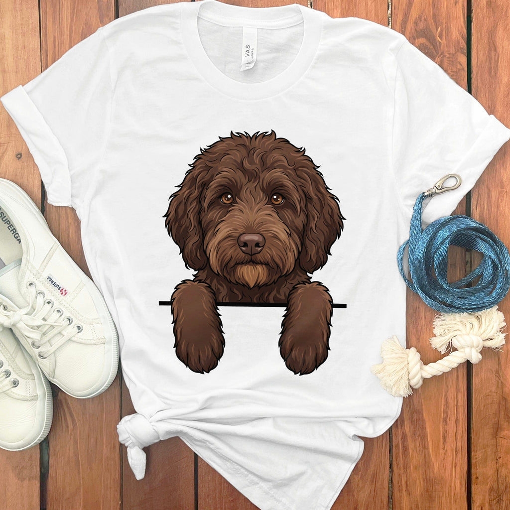 Peeking Chocolate Doodle T-Shirt in White / S by Puppy Jo