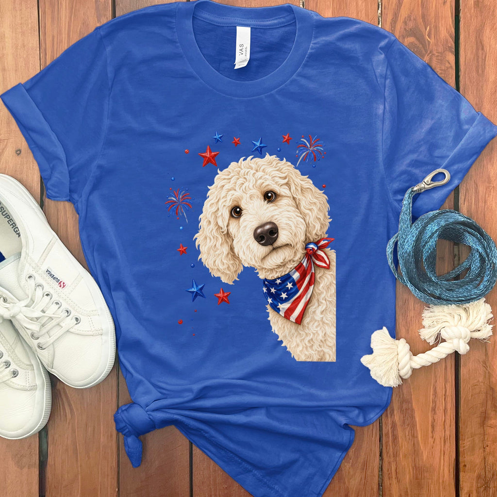 Peeking Cream Goldendoodle Patriotic T-Shirt in True Royal / S by Puppy Jo