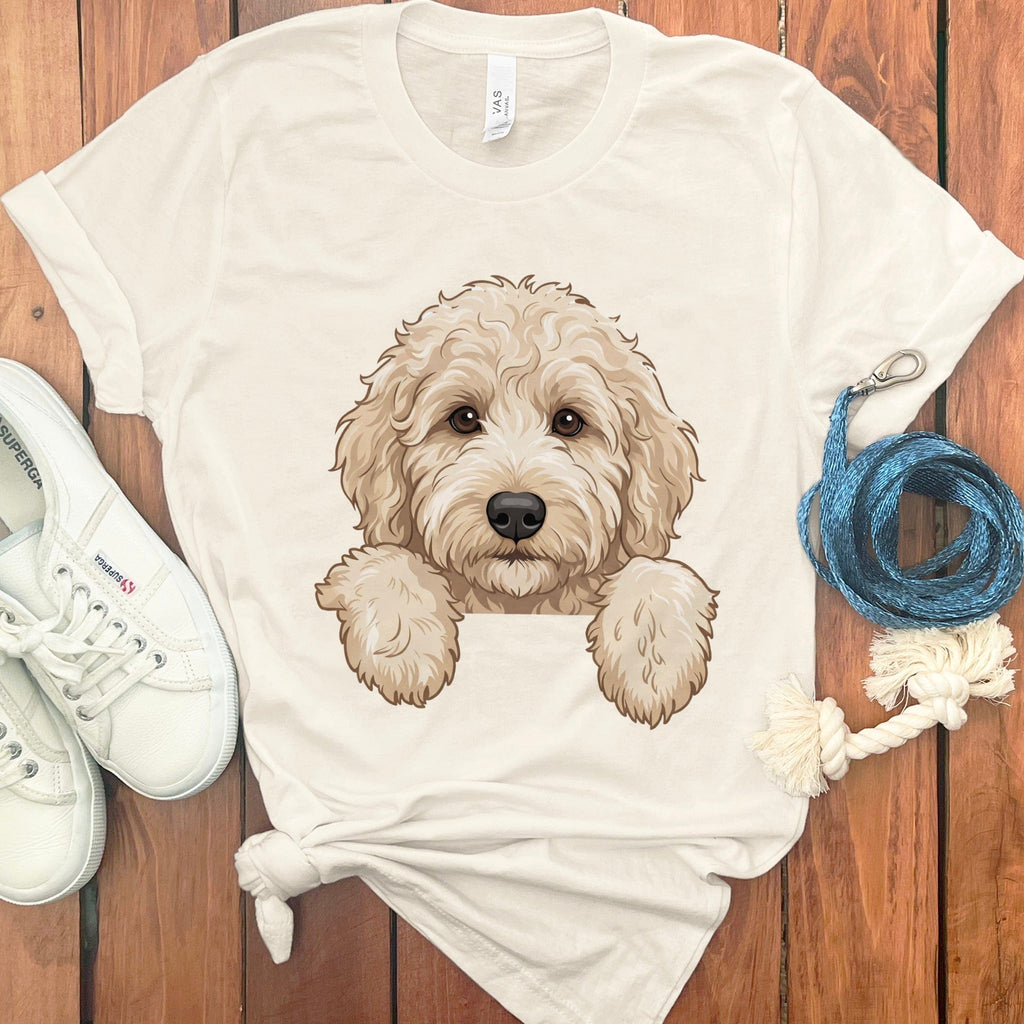 Peeking Cream Goldendoodle T-Shirt in Natural / S / T-Shirts #1 by Puppy Jo