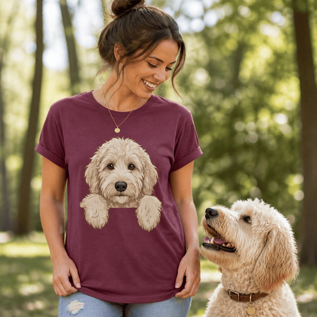 Peeking Cream Goldendoodle T-Shirt in by Puppy Jo