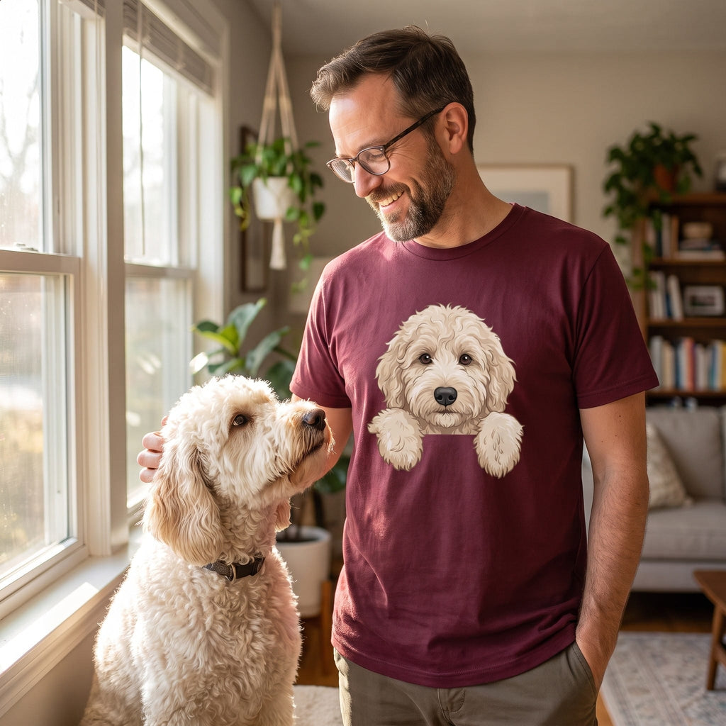 Peeking Cream Goldendoodle T-Shirt in by Puppy Jo