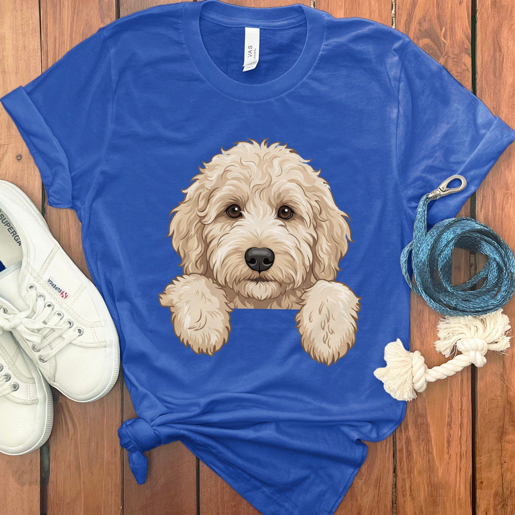 Peeking Cream Goldendoodle T-Shirt in True Royal / S / T-Shirts by Puppy Jo