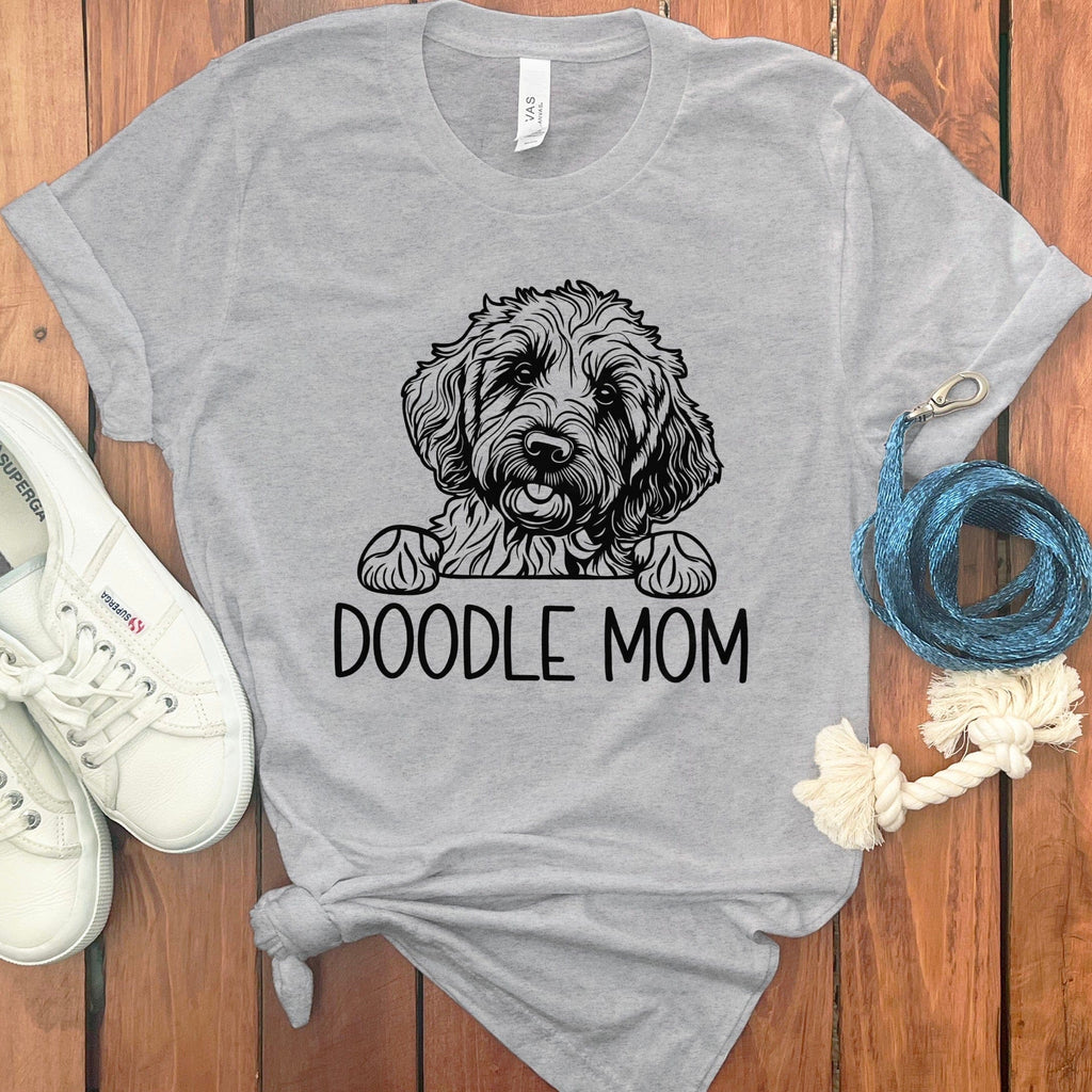 Peeking Doodle Mom T-Shirt in Athletic Heather / S by Puppy Jo