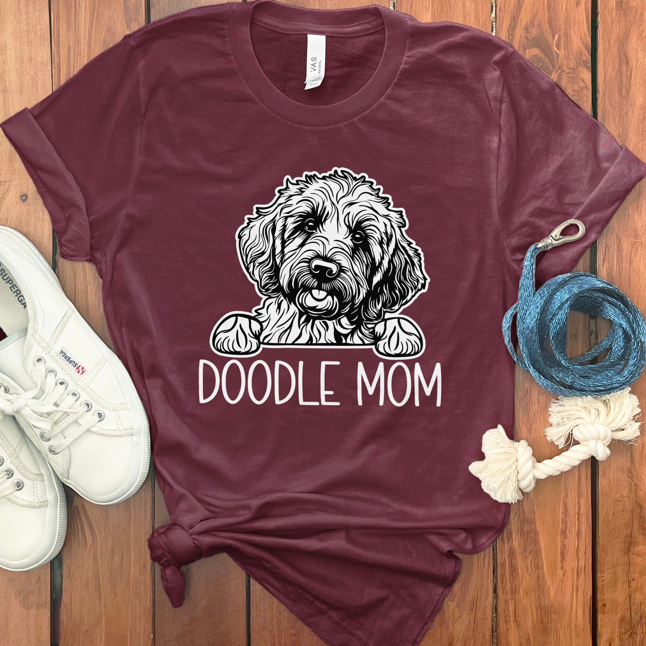 Peeking Doodle Mom T-Shirt in Maroon / S by Puppy Jo