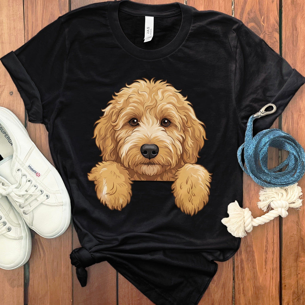 Peeking Goldendoodle T-Shirt in Black / S by Puppy Jo