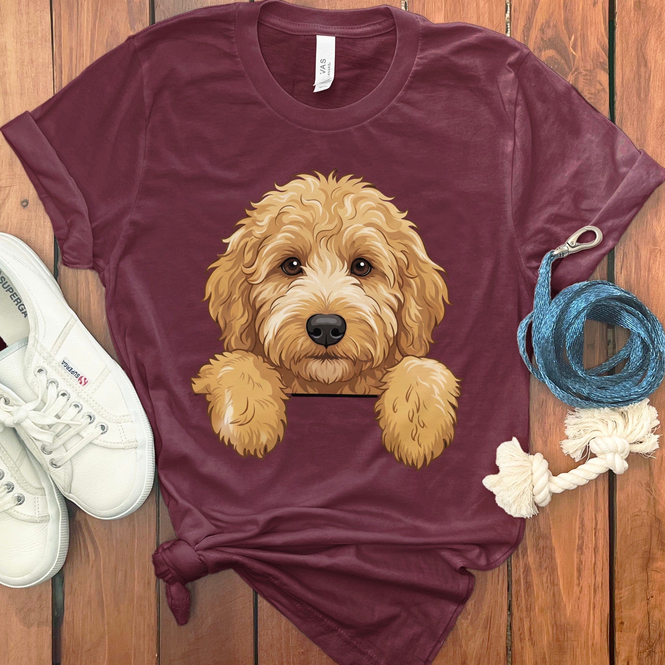 Peeking Goldendoodle T-Shirt in Maroon / S by Puppy Jo