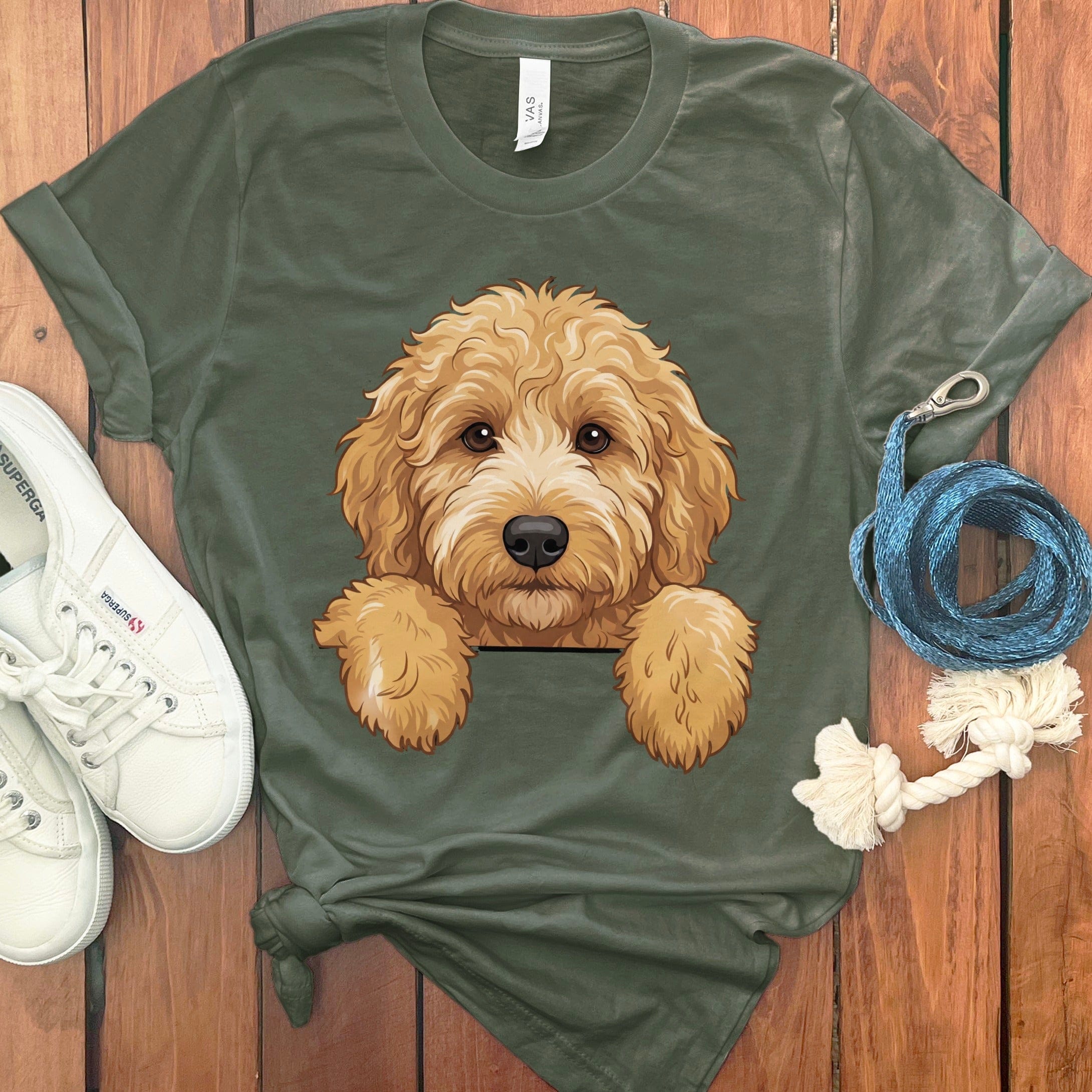 Peeking Goldendoodle T-Shirt in Military Green / S by Puppy Jo