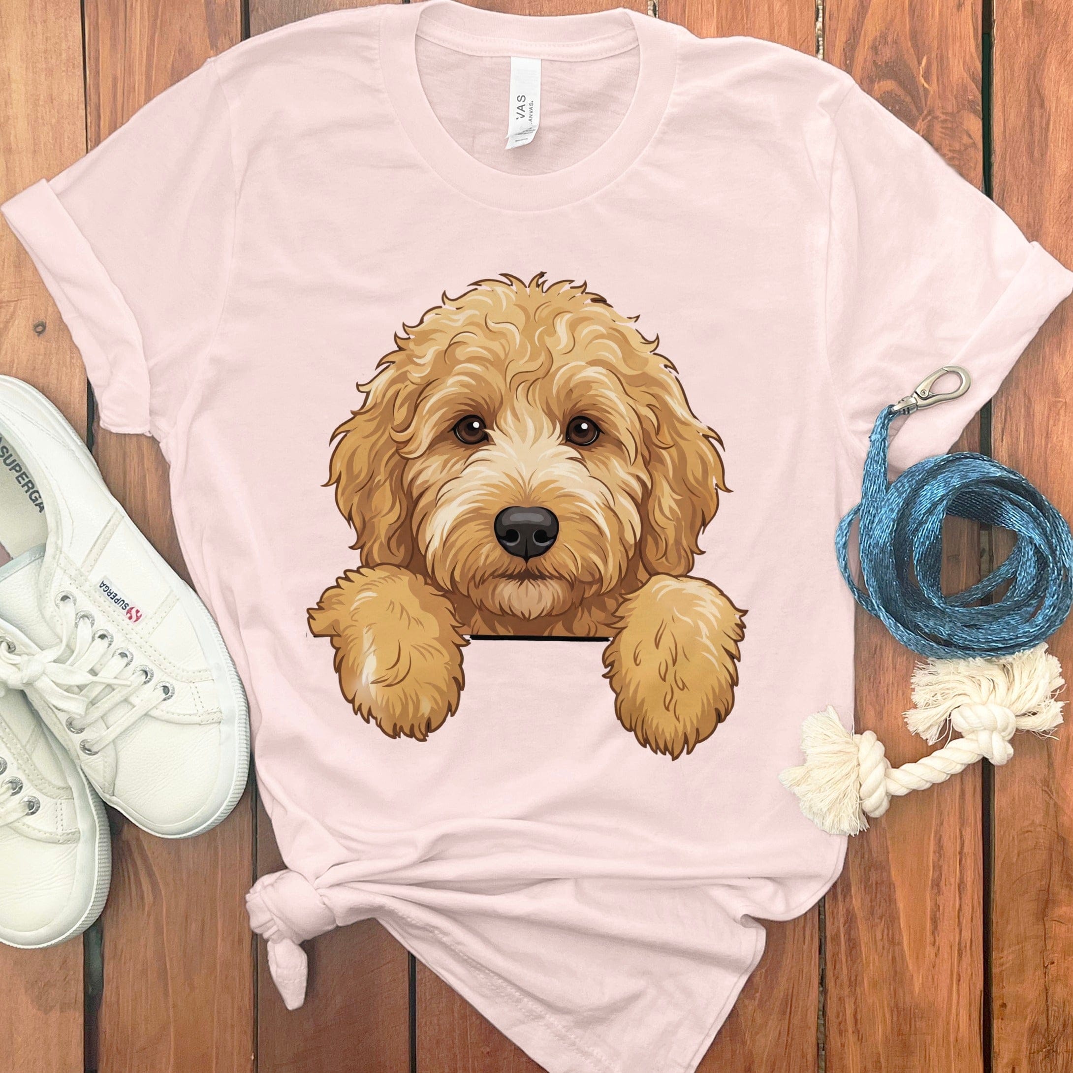 Peeking Goldendoodle T-Shirt in Soft Pink / S by Puppy Jo