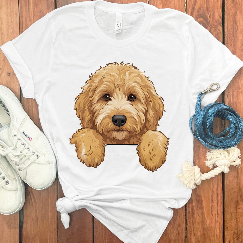 Peeking Goldendoodle T-Shirt in White / S by Puppy Jo