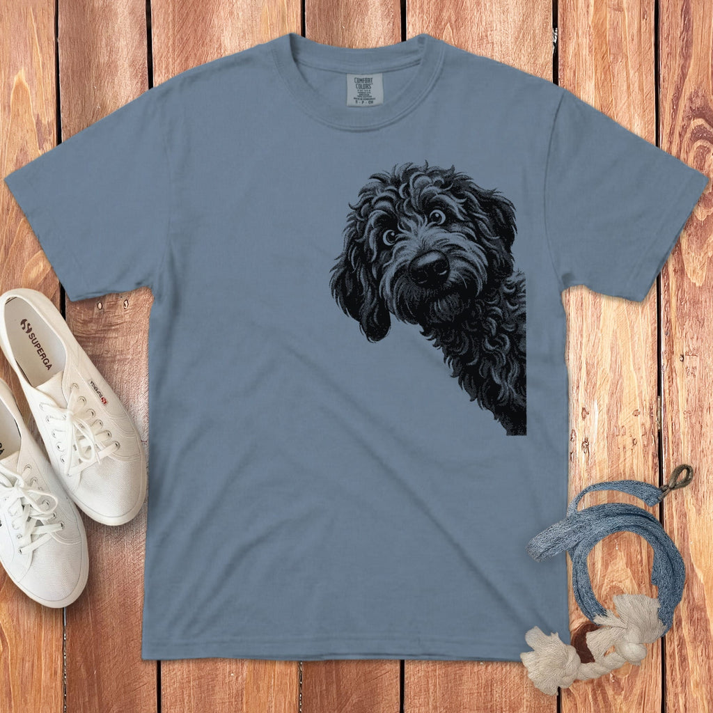 Peeking Half Tone Goldendoodle Signature T-Shirt in Blue Jean / S by Puppy Jo