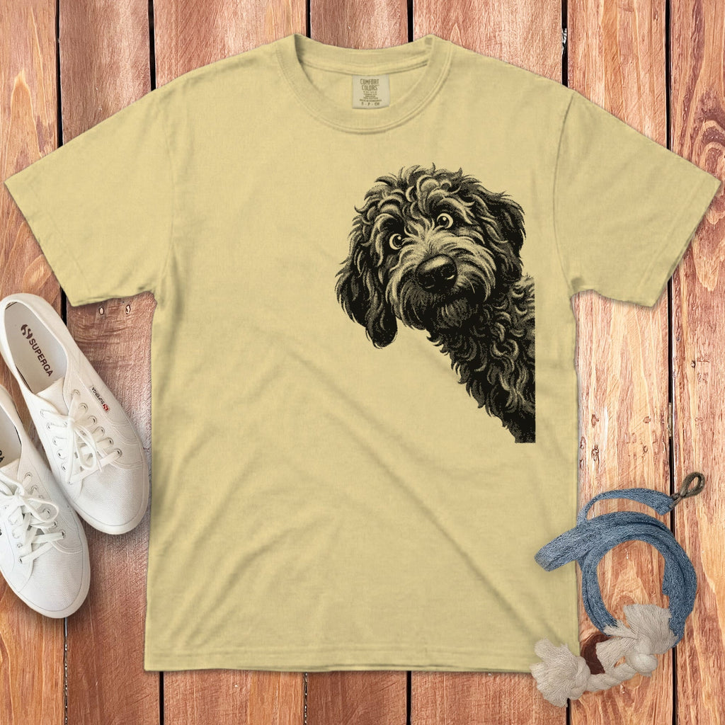 Peeking Half Tone Goldendoodle Signature T-Shirt in Butter / S by Puppy Jo