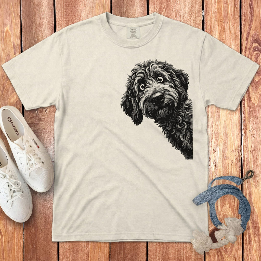 Peeking Half Tone Goldendoodle Signature T-Shirt in Ivory / S by Puppy Jo