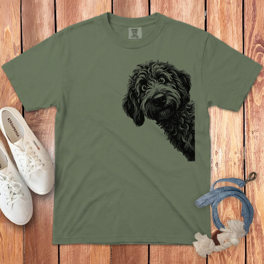 Peeking Half Tone Goldendoodle Signature T-Shirt in Moss / S by Puppy Jo
