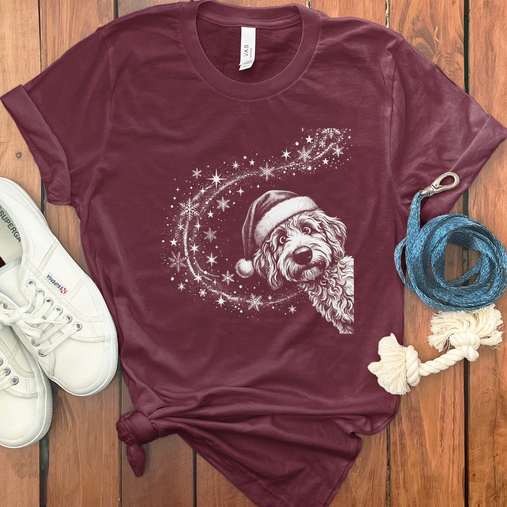 Peeking Holiday Doodle Magic T-Shirt in Maroon / S by Puppy Jo