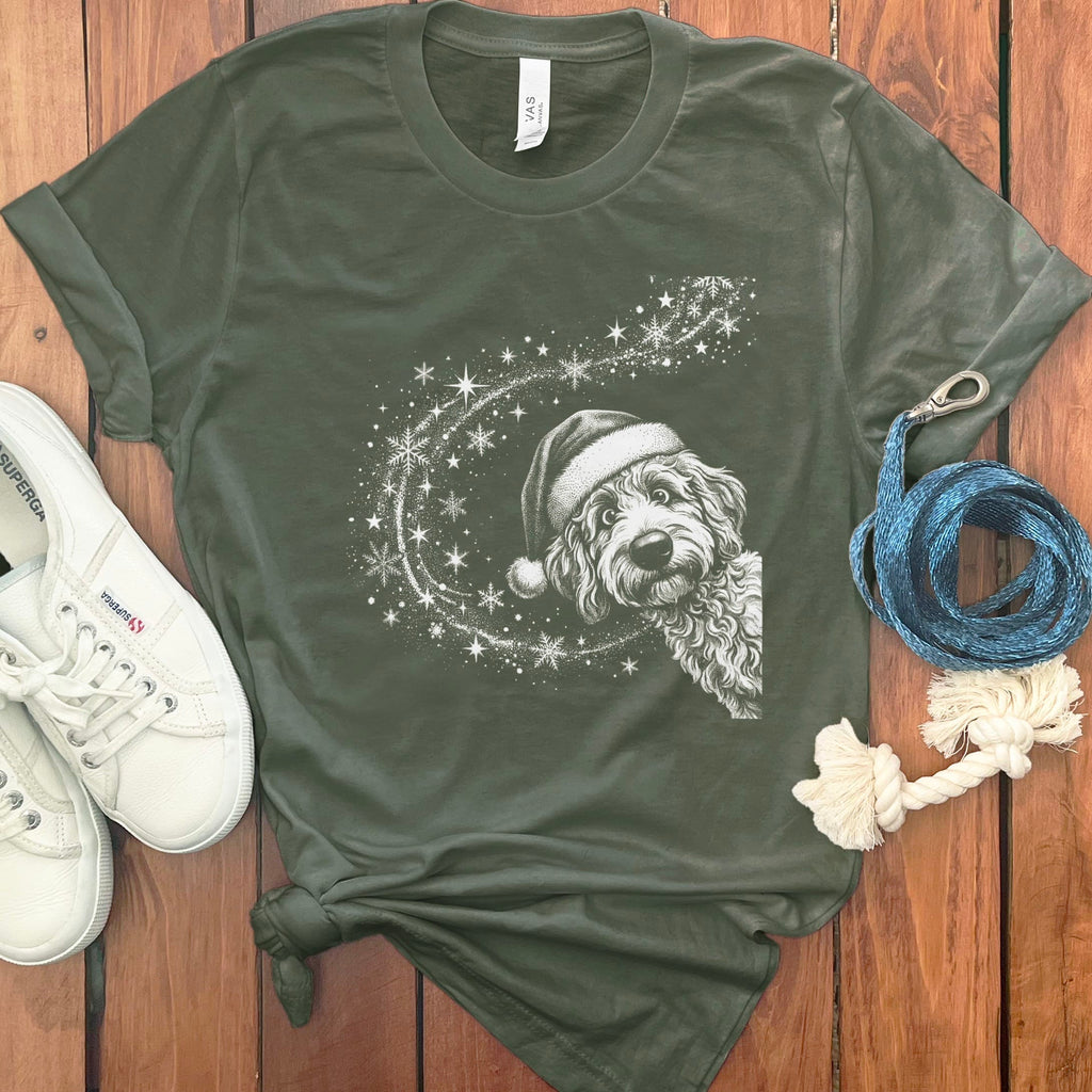 Peeking Holiday Doodle Magic T-Shirt in Military Green / S by Puppy Jo