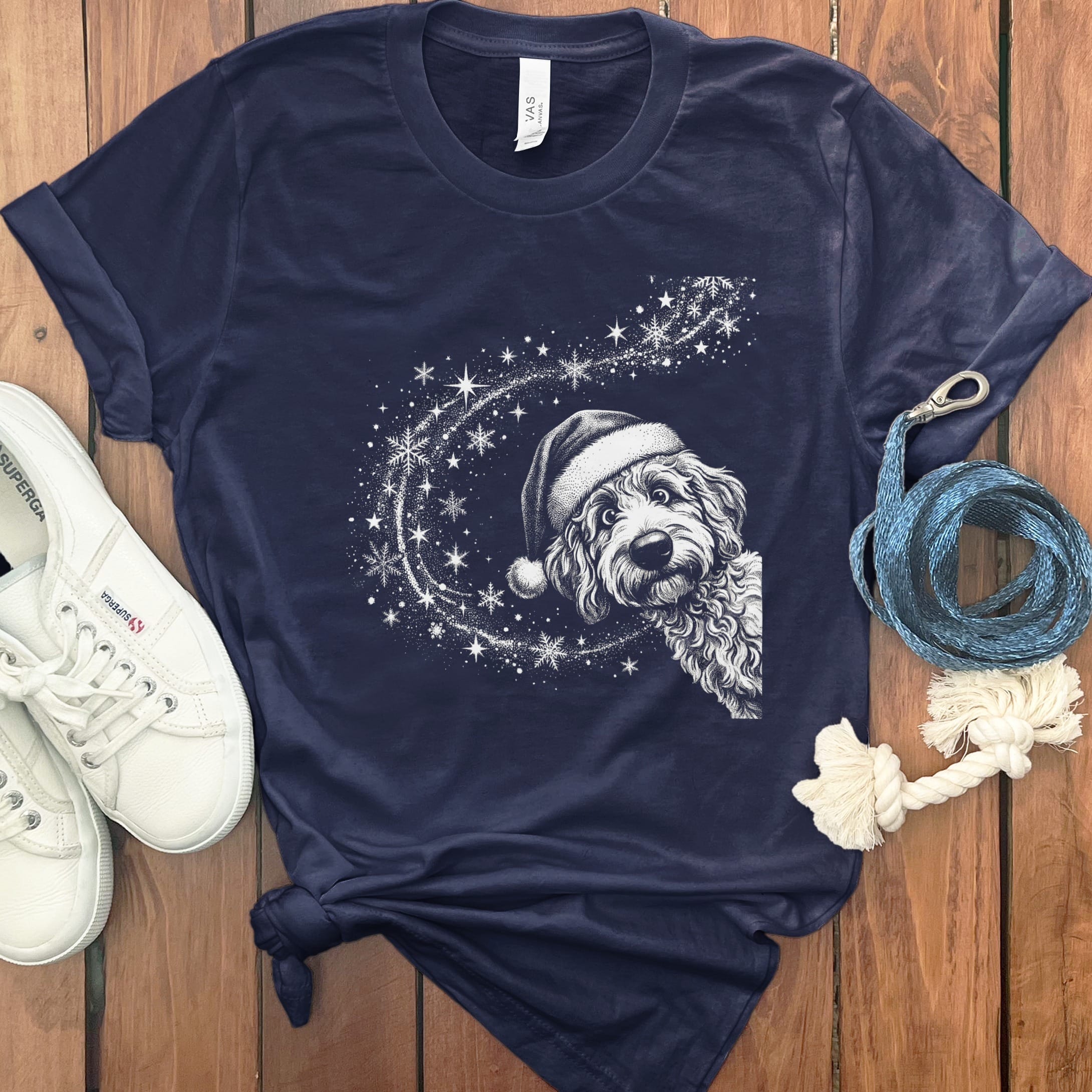 Peeking Holiday Doodle Magic T-Shirt in Navy / S by Puppy Jo
