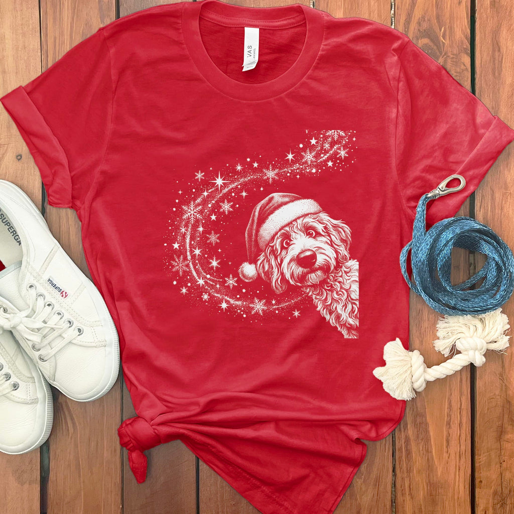 Peeking Holiday Doodle Magic T-Shirt in Red / S by Puppy Jo