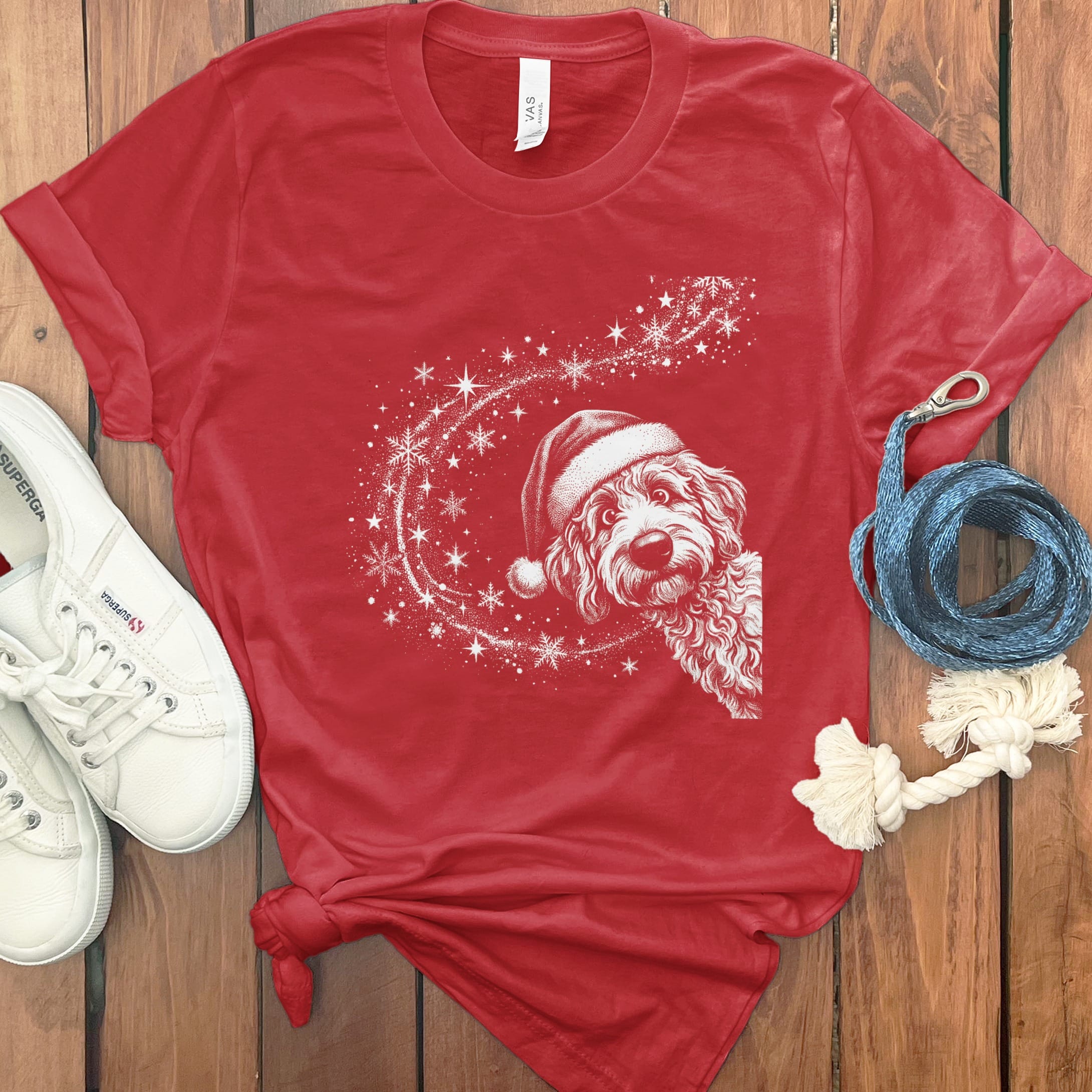 Peeking Holiday Doodle Magic T-Shirt in Red / S by Puppy Jo