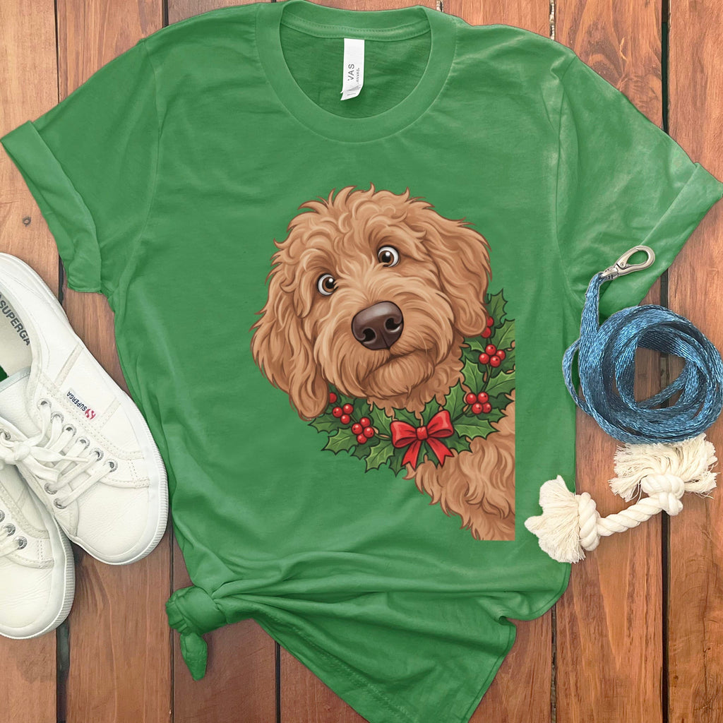 Peeking Holly Apricot Goldendoodle T-Shirt in Leaf / M / T-Shirts by Puppy Jo