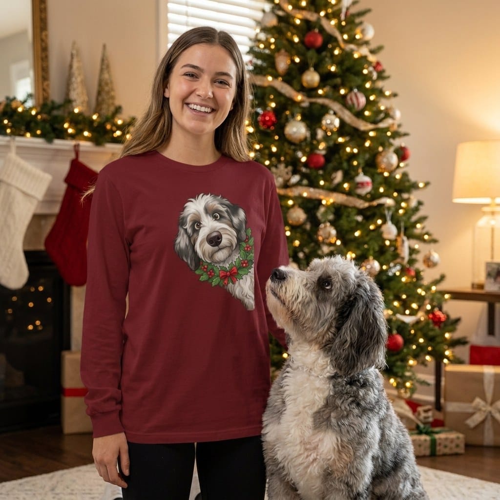 Peeking Holly Aussiedoodle Long Sleeve T-Shirt in by Puppy Jo