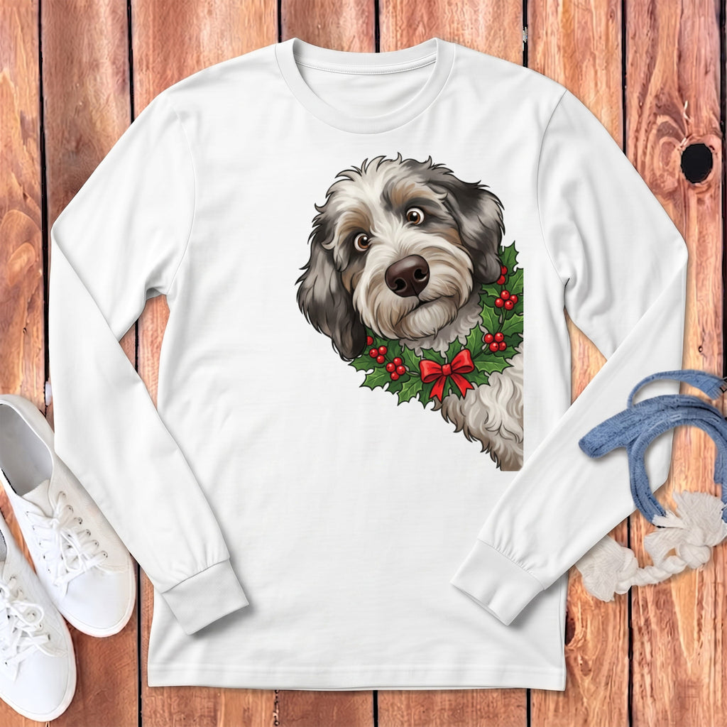 Peeking Holly Aussiedoodle Long Sleeve T-Shirt in White / S by Puppy Jo