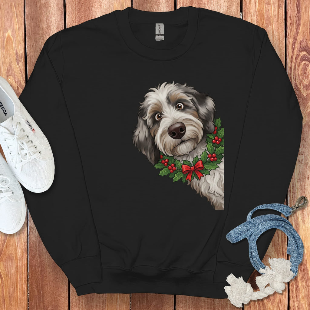 Peeking Holly Aussiedoodle Sweatshirt in Black / M by Puppy Jo