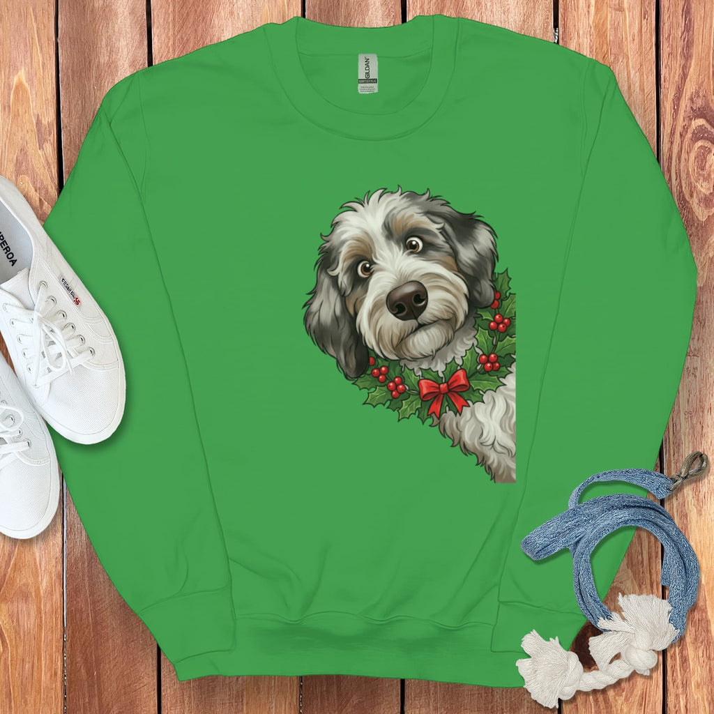 Peeking Holly Aussiedoodle Sweatshirt in Irish Green / M by Puppy Jo