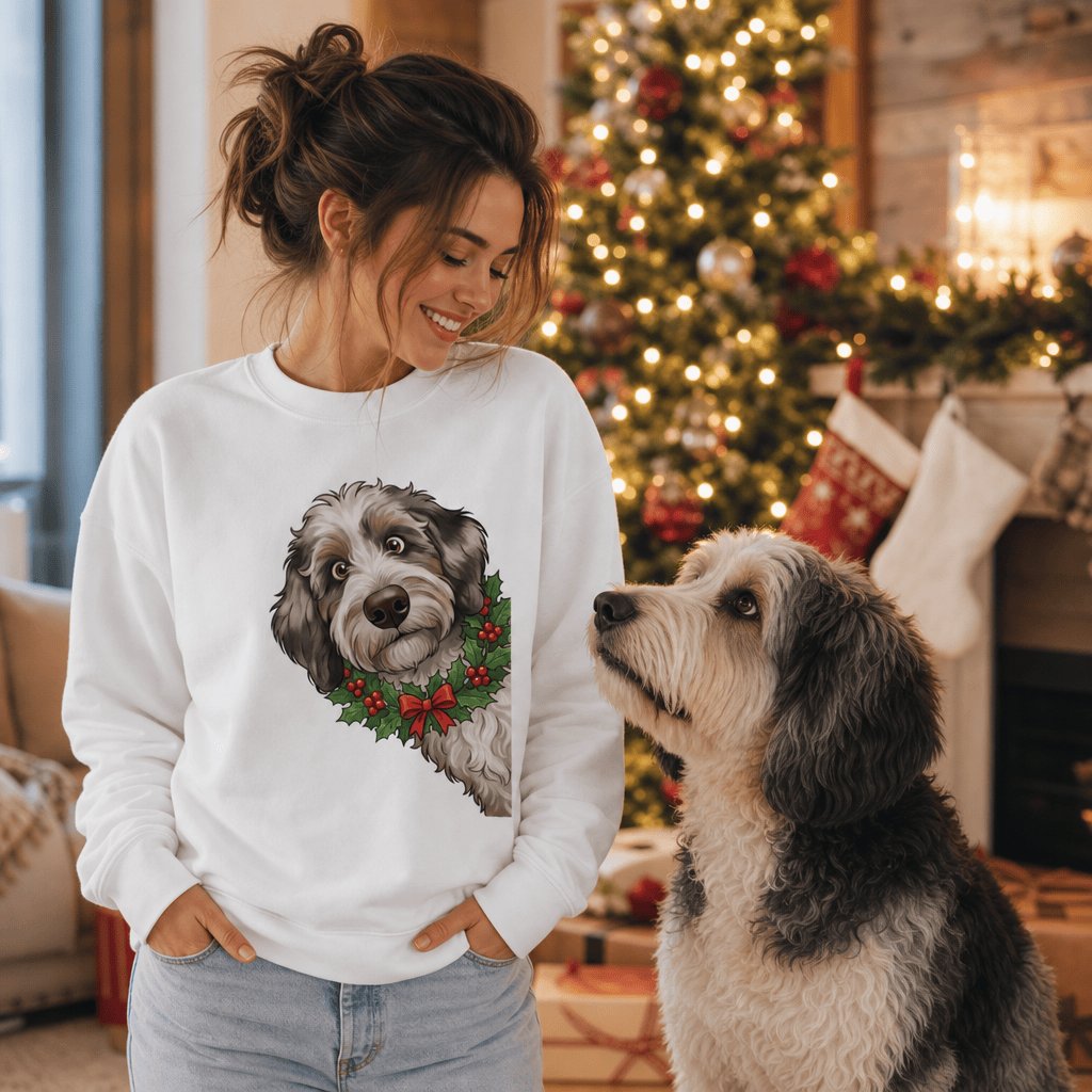 Peeking Holly Aussiedoodle Sweatshirt in by Puppy Jo