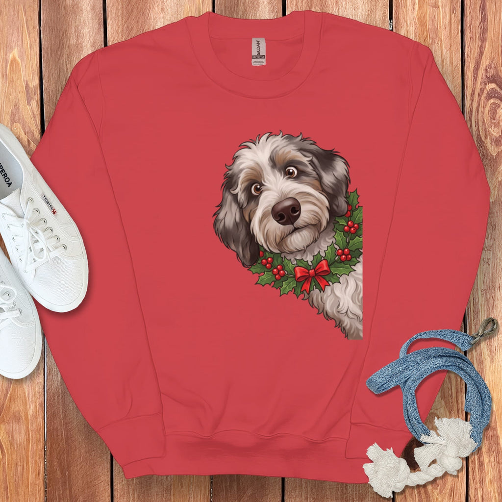 Peeking Holly Aussiedoodle Sweatshirt in Red / M by Puppy Jo