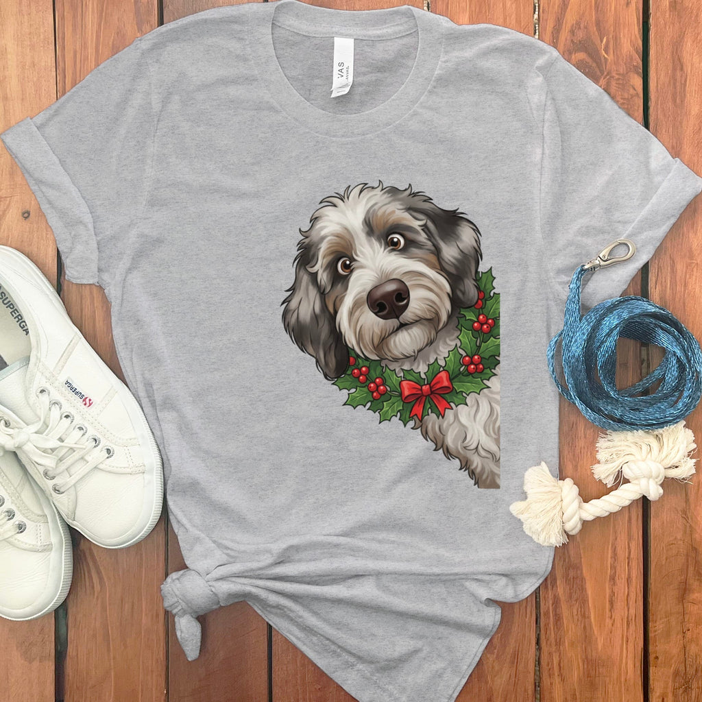 Peeking Holly Aussiedoodle T-Shirt in Athletic Heather / M / T-Shirts by Puppy Jo