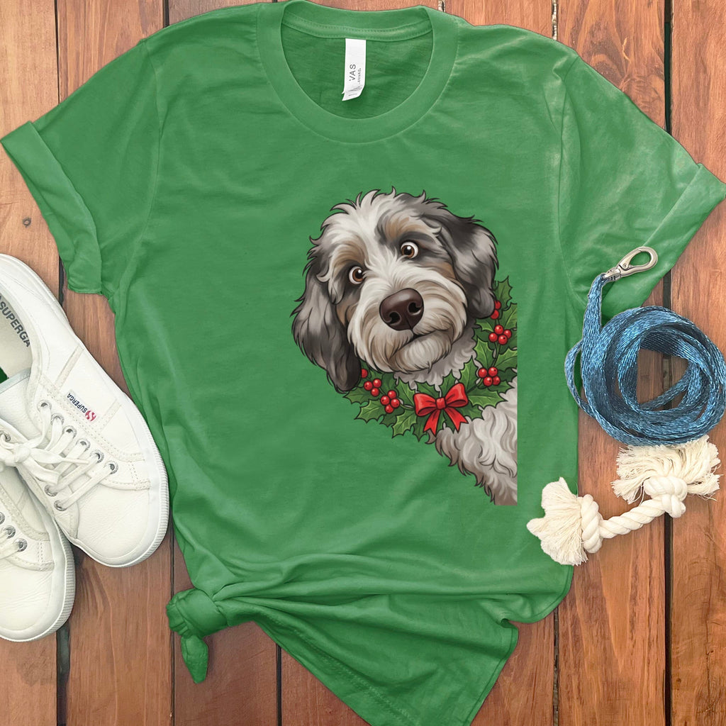 Peeking Holly Aussiedoodle T-Shirt in Leaf / M / T-Shirts by Puppy Jo