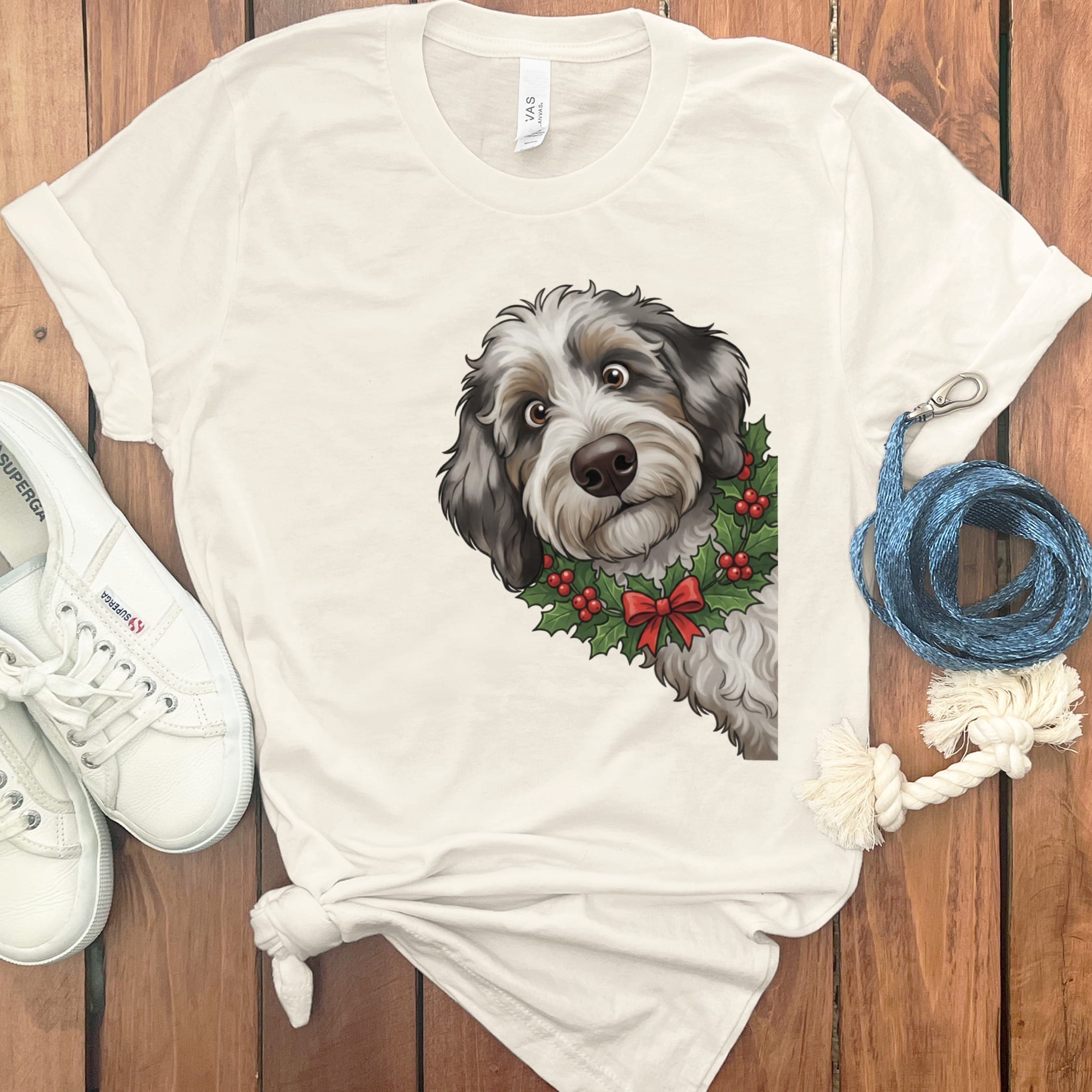 Peeking Holly Aussiedoodle T-Shirt in Natural / M / T-Shirts by Puppy Jo