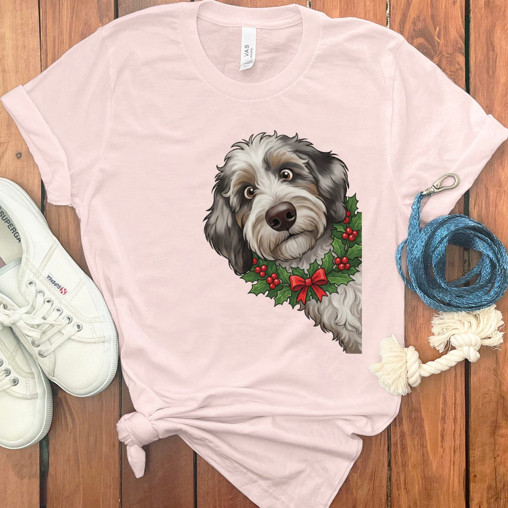 Peeking Holly Aussiedoodle T-Shirt in Soft Pink / M / T-Shirts by Puppy Jo