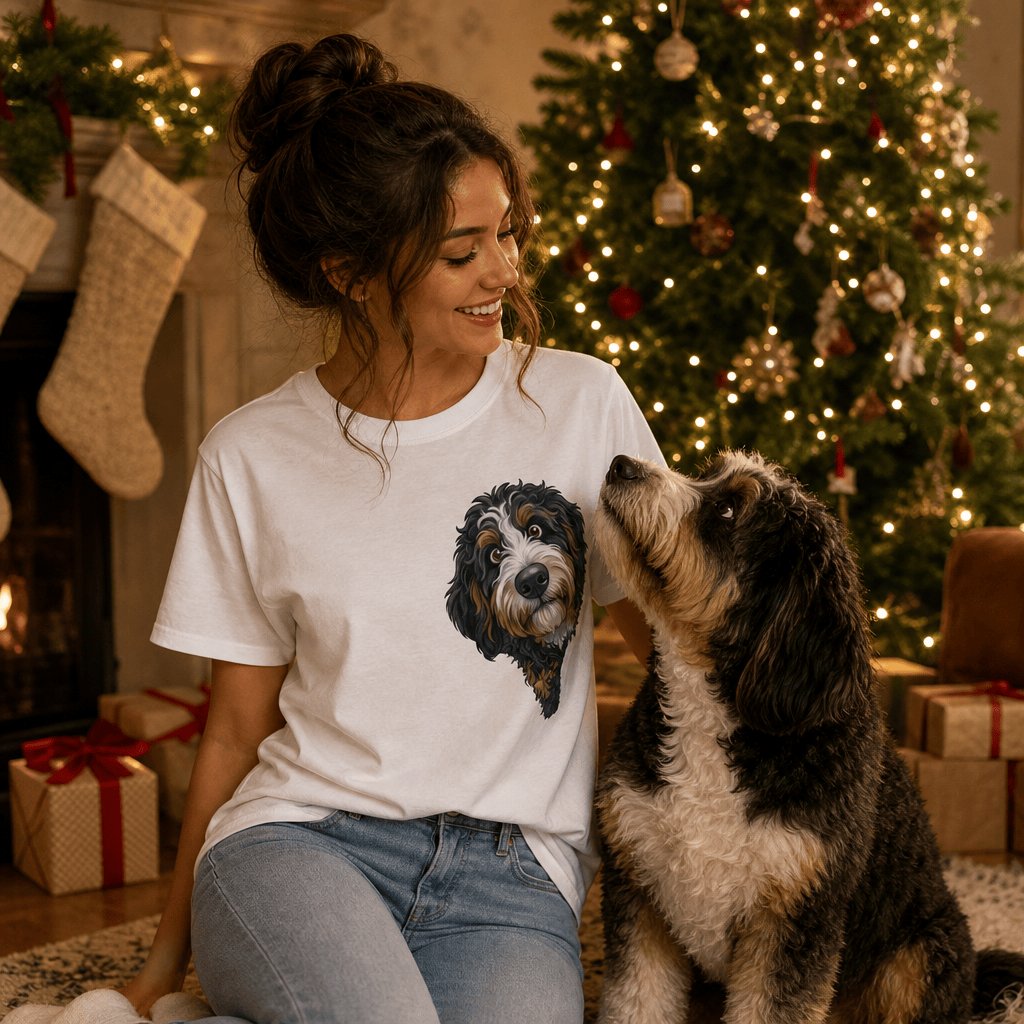 Peeking Holly Bernedoodle T-Shirt in by Puppy Jo