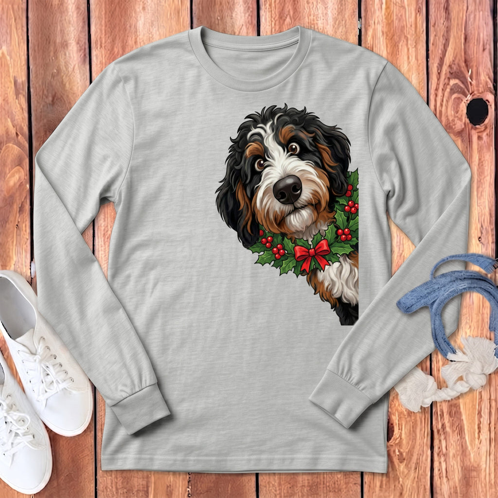 Peeking Holly Berneoodle Long Sleeve T-Shirt in S / Athletic Heather by Puppy Jo