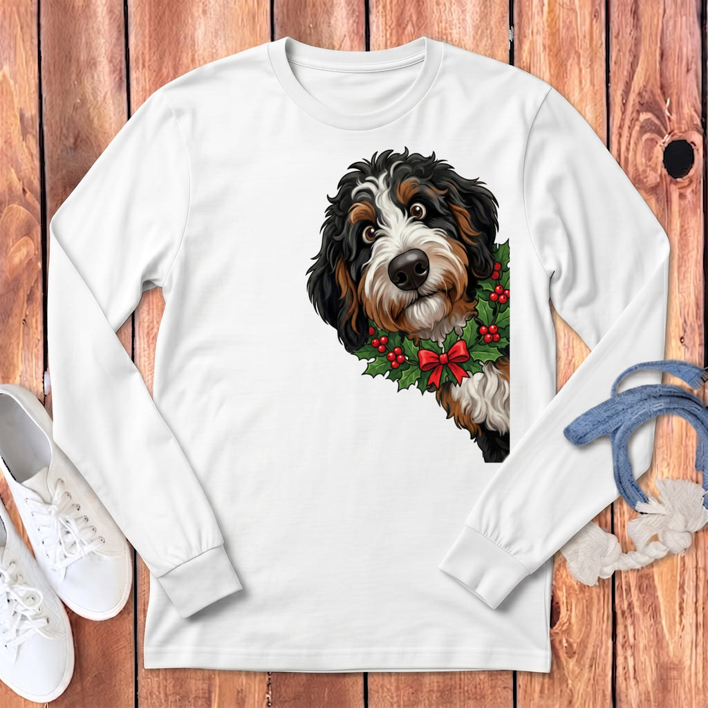 Peeking Holly Berneoodle Long Sleeve T-Shirt in S / White by Puppy Jo