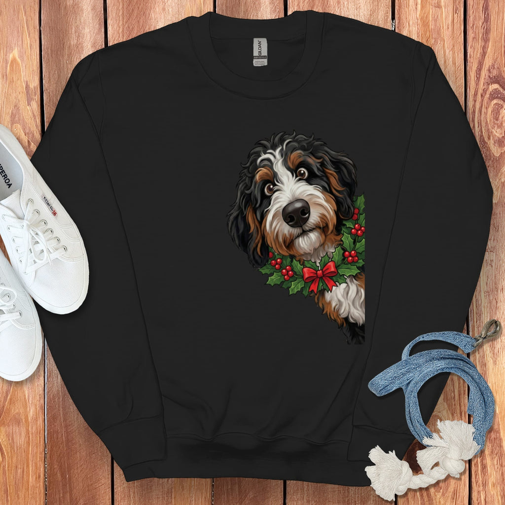 Peeking Holly Berneoodle Sweatshirt in Black / S by Puppy Jo