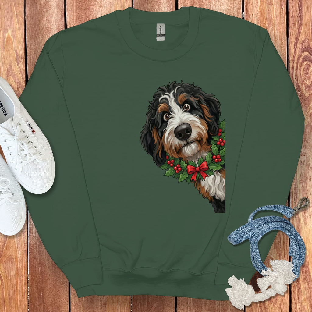 Peeking Holly Berneoodle Sweatshirt in Forest Green / S by Puppy Jo