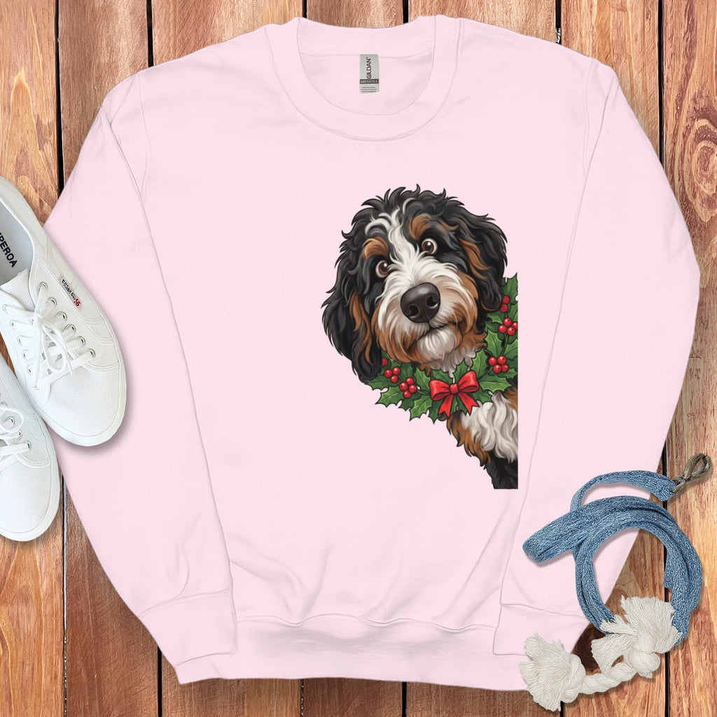 Peeking Holly Berneoodle Sweatshirt in Light Pink / S by Puppy Jo