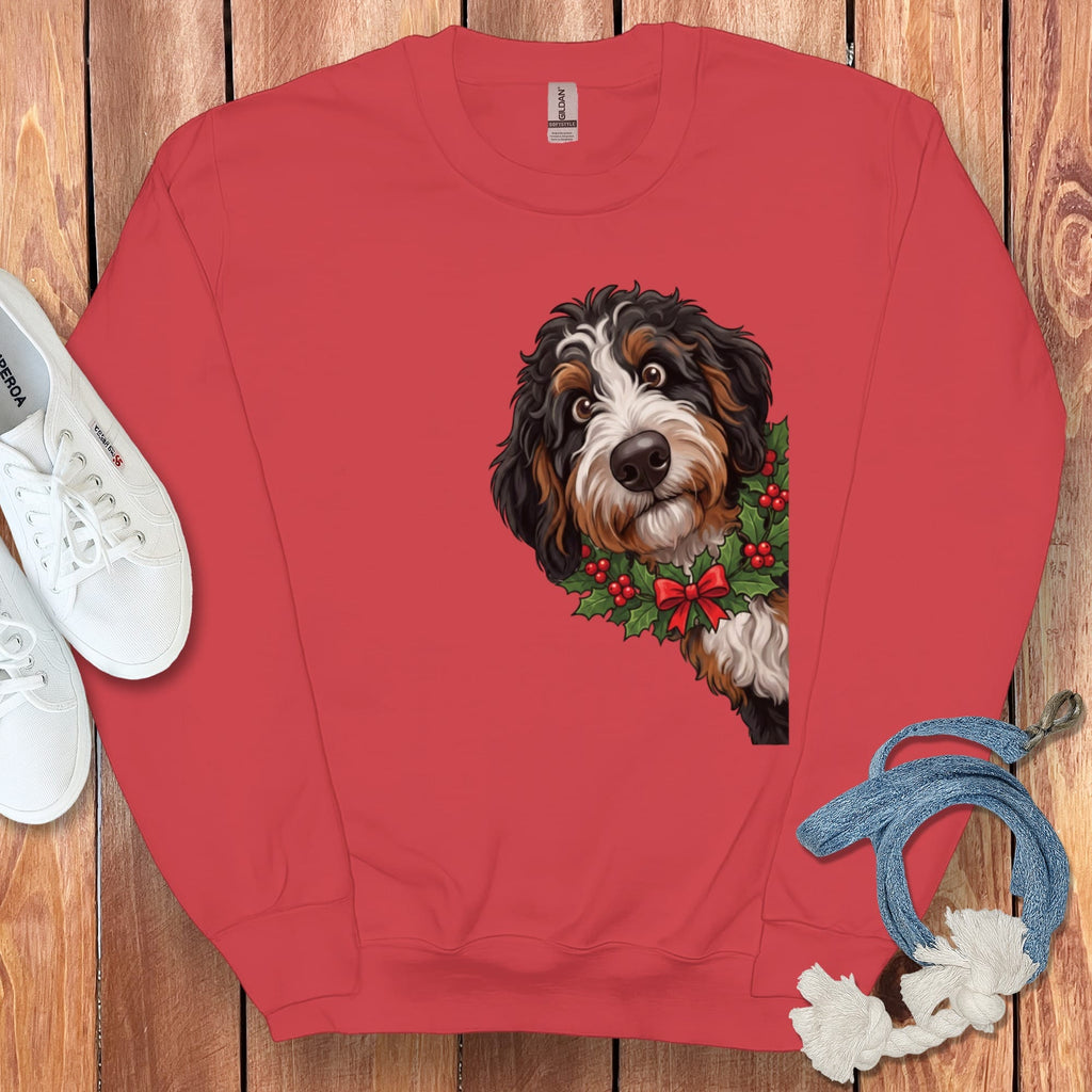 Peeking Holly Berneoodle Sweatshirt in Red / S by Puppy Jo