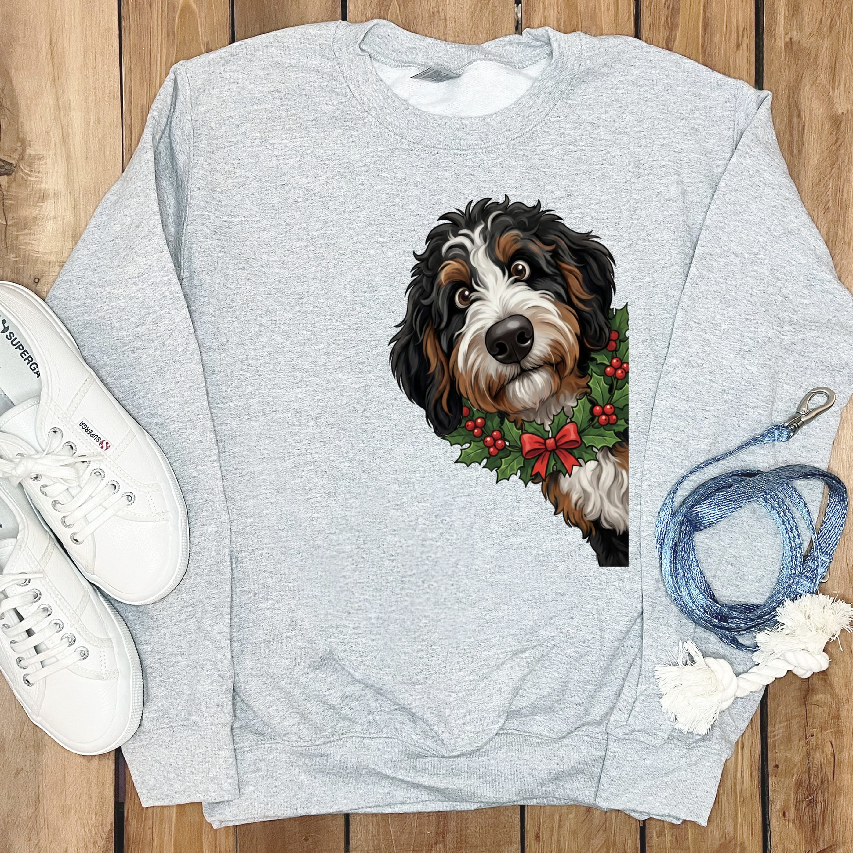 Peeking Holly Berneoodle Sweatshirt in Sport Grey / S by Puppy Jo