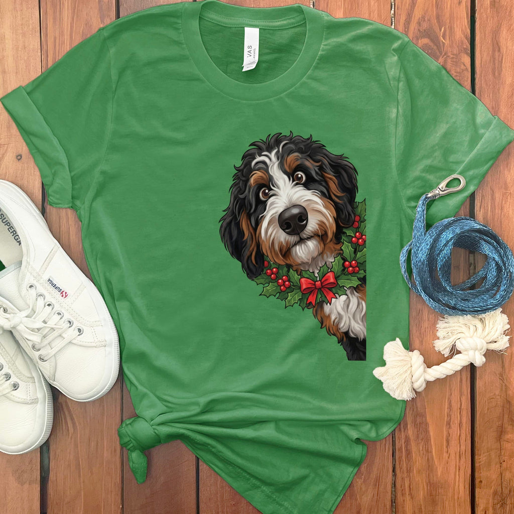 Peeking Holly Berneoodle T-Shirt in Leaf / M / T-Shirts by Puppy Jo